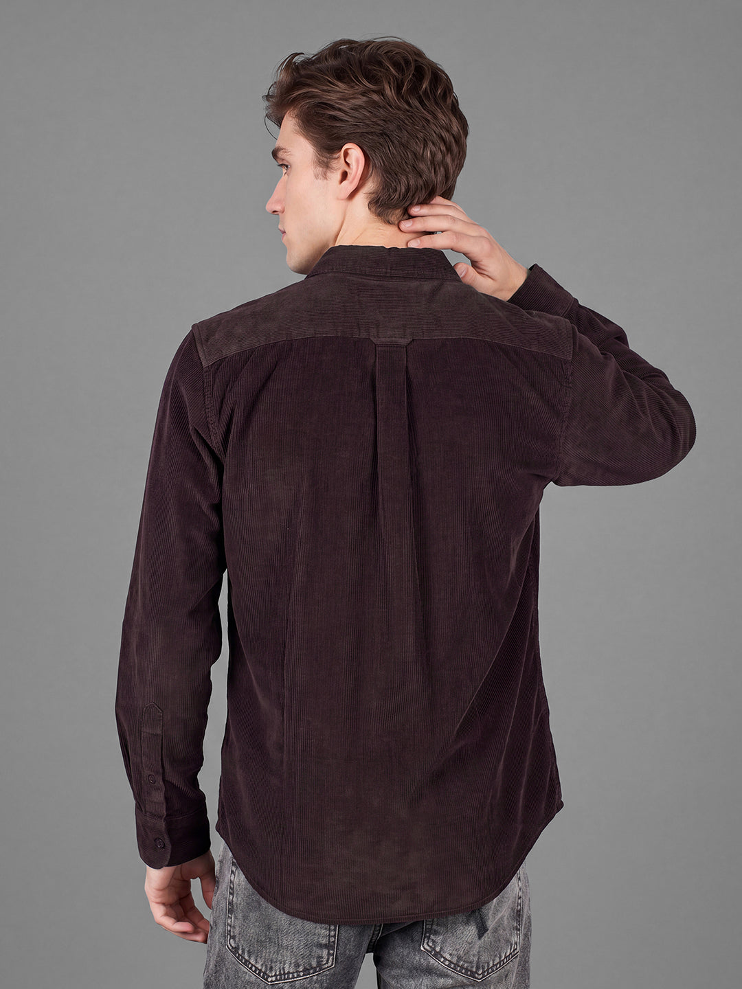 Dark Brown Moderno Fit Textured Long Sleeves Polo Collar Men's Shirt by Being Human Clothing
