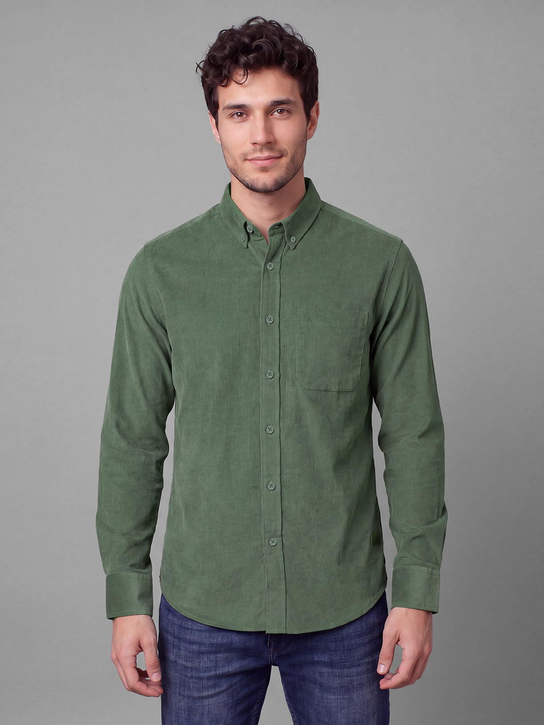 Sage Green Moderno Fit Textured Long Sleeves Polo Collar Men's Shirt by Being Human Clothing