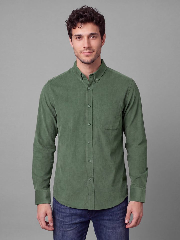 Sage Green Moderno Fit Textured Long Sleeves Polo Collar Men's Shirt by Being Human Clothing