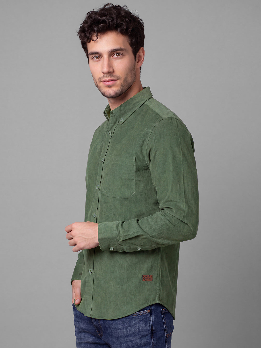 Sage Green Moderno Fit Textured Long Sleeves Polo Collar Men's Shirt by Being Human Clothing