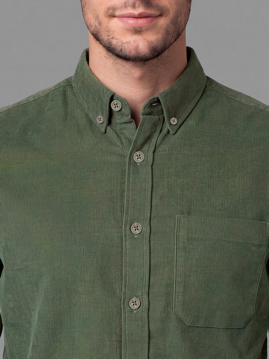 Sage Green Moderno Fit Textured Long Sleeves Polo Collar Men's Shirt by Being Human Clothing
