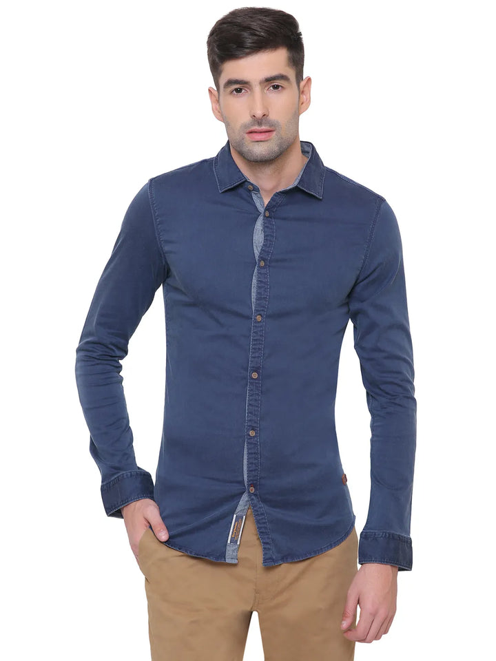 Blue Regular Fit Regular Collar Long Sleeves Cotton Men's Shirt by Being Human Clothing