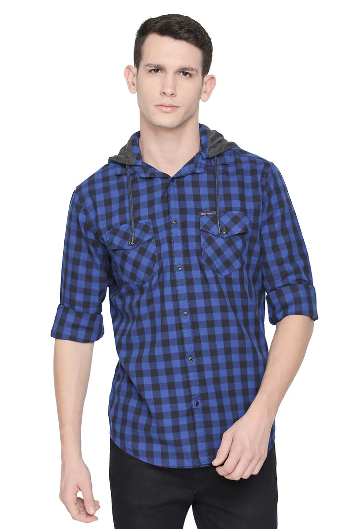 Blue Oversized Hooded Neck Men's Shirt by Being Human Clothing
