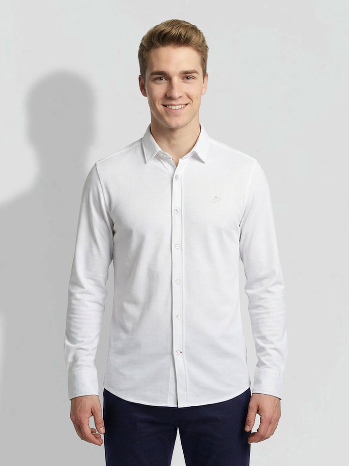 White Moderno Fit Men's Long Sleeves Spread Collar Shirt by Being Human Clothing