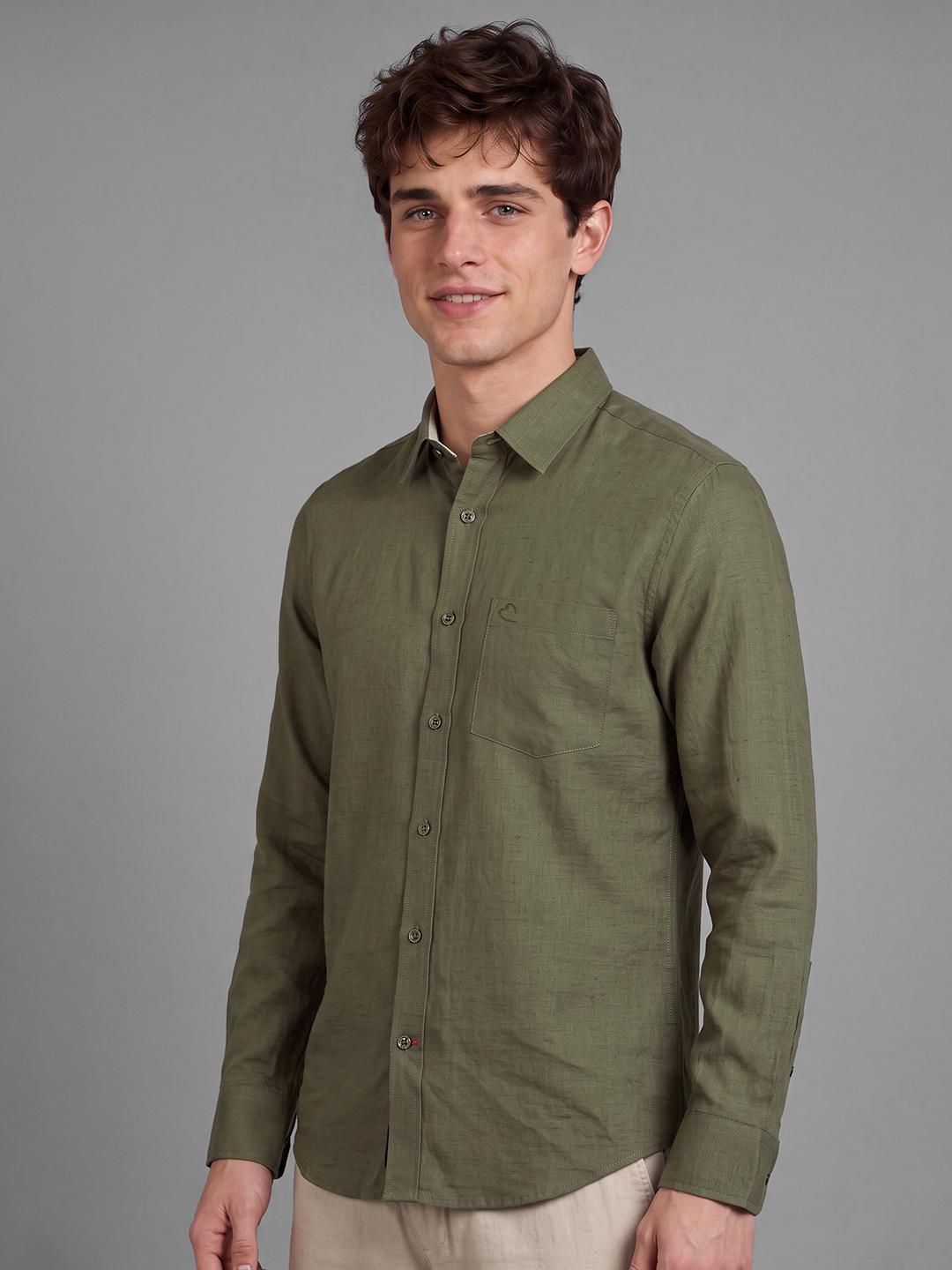Olive Moderno Fit Textured Long Sleeve Spread Collar Shirt By Being Human Clothing