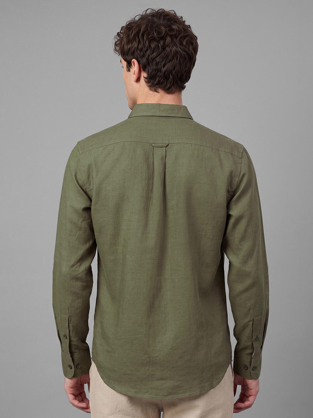 Olive Moderno Fit Textured Long Sleeve Spread Collar Shirt By Being Human Clothing