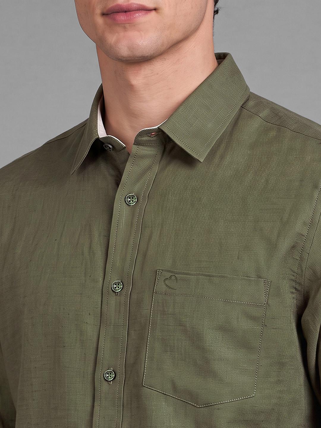 Olive Moderno Fit Textured Long Sleeve Spread Collar Shirt By Being Human Clothing