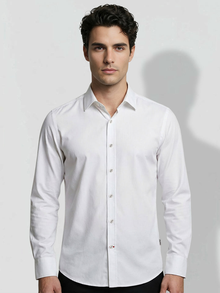 White Moderno Fit Men's Long Sleeves Spread Collar Casual Shirt by Being Human Clothing