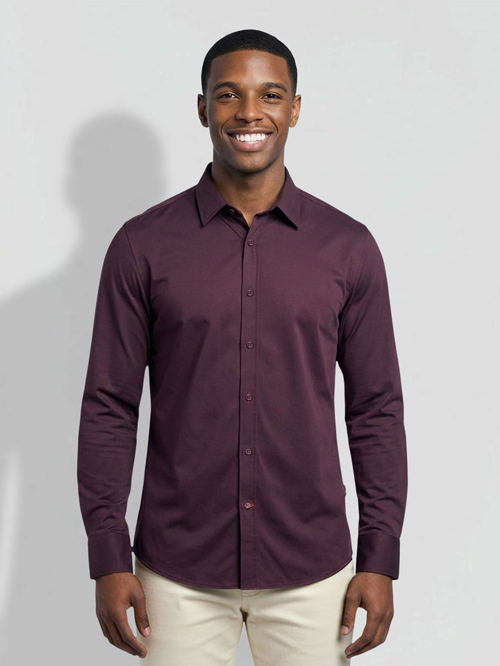 Burgundy Moderno Fit Men's Long Sleeves Casual Shirt by Being Human Clothing
