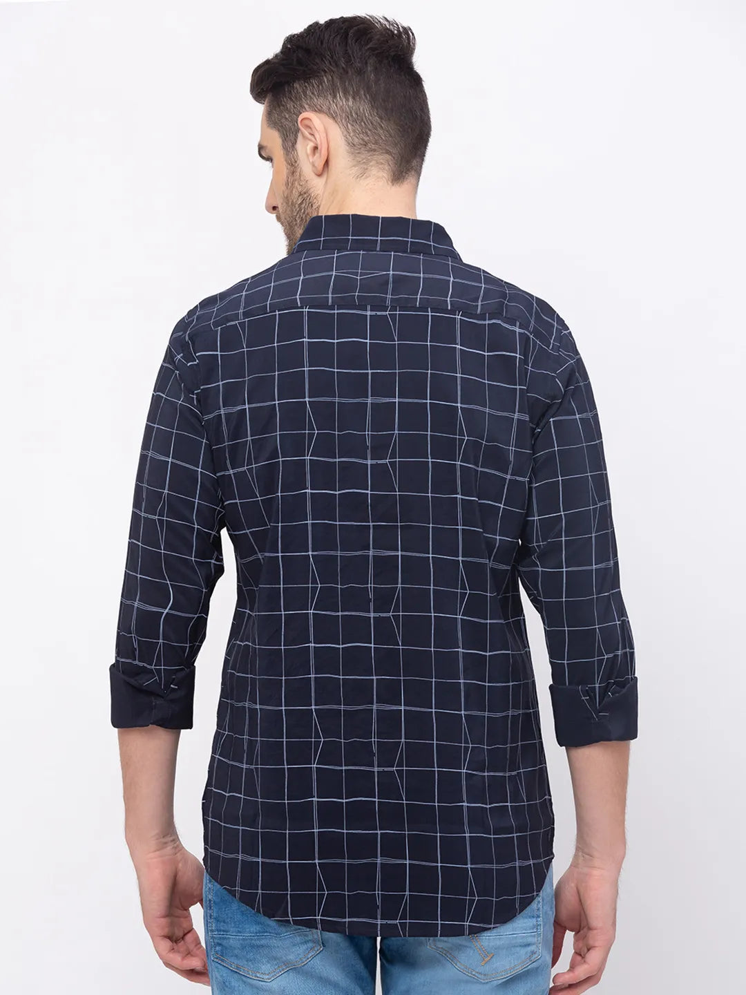 Blue Slim Straight Fit Regular Collar Long Sleeves Men's Shirt by Being Human Clothing