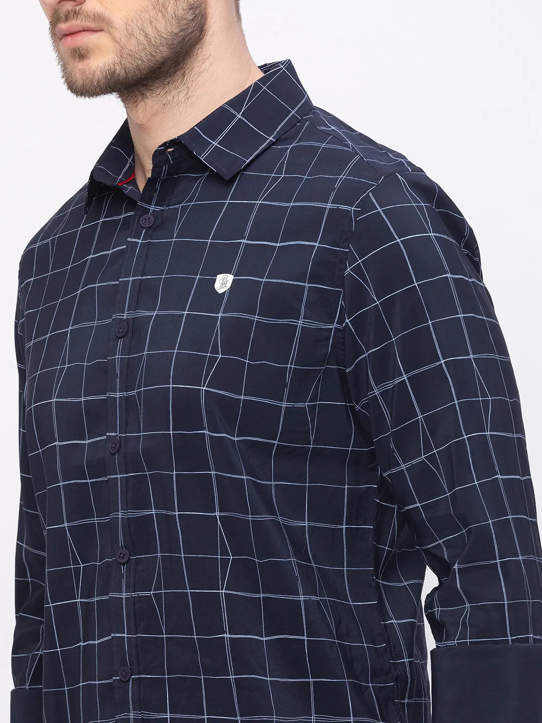 Blue Slim Straight Fit Regular Collar Long Sleeves Men's Shirt by Being Human Clothing