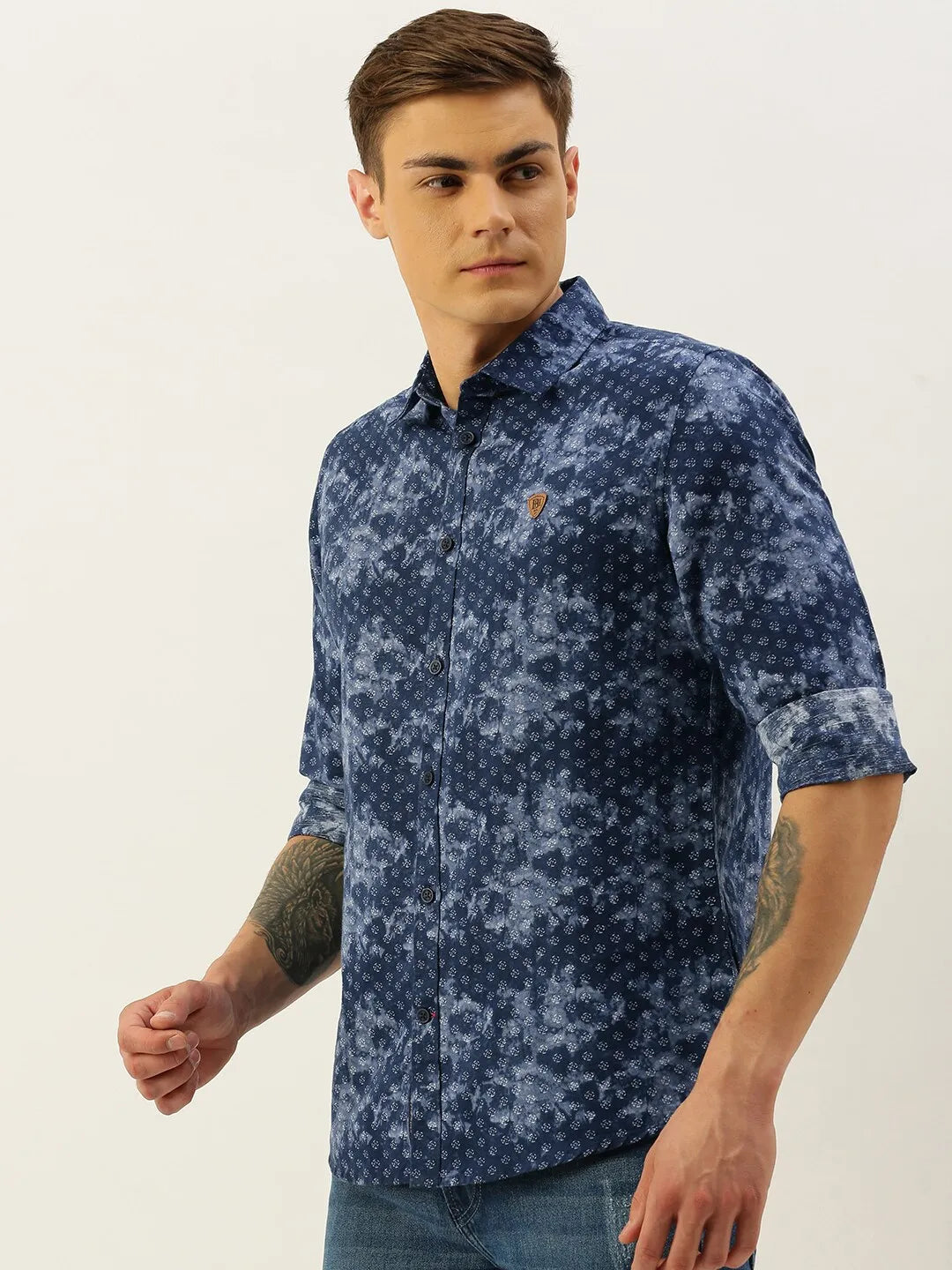 Blue Slim Straight Fit Regular Collar Long Sleeves Men's Shirt by Being Human Clothing