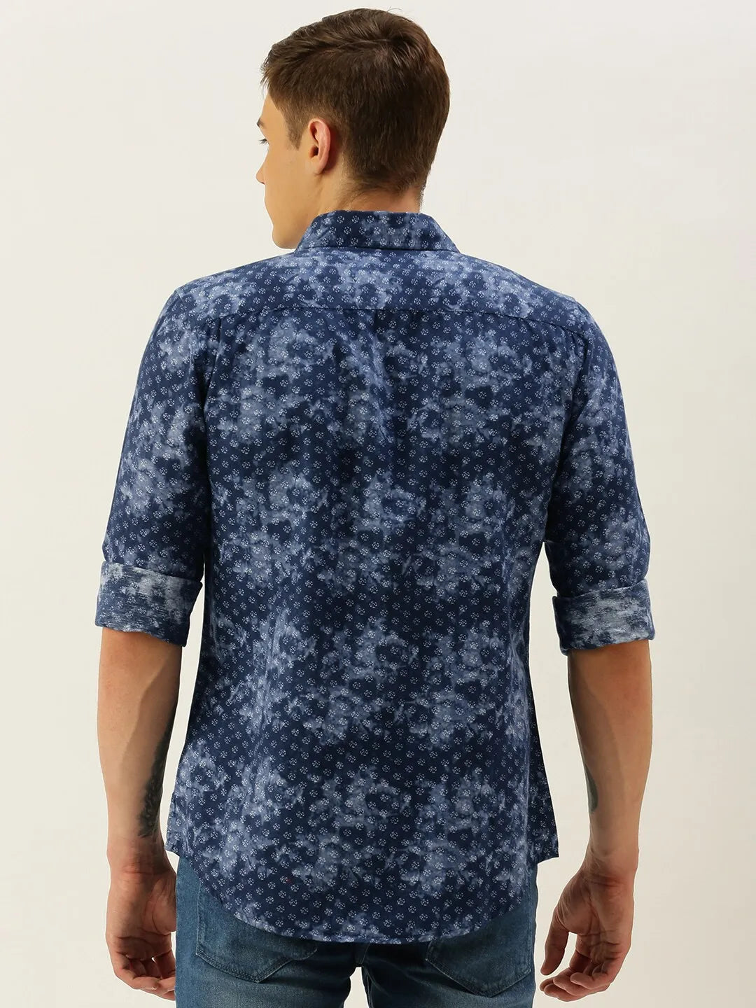 Blue Slim Straight Fit Regular Collar Long Sleeves Men's Shirt by Being Human Clothing