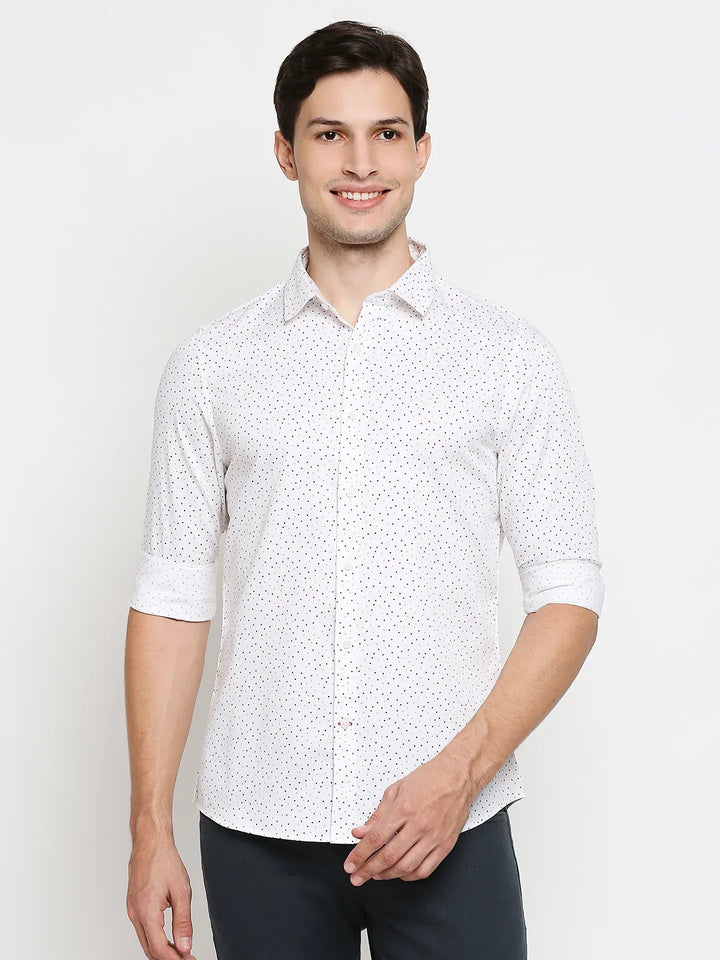White Slim Straight Fit Regular Collar Long Sleeves Cotton Men's Shirt by Being Human Clothing