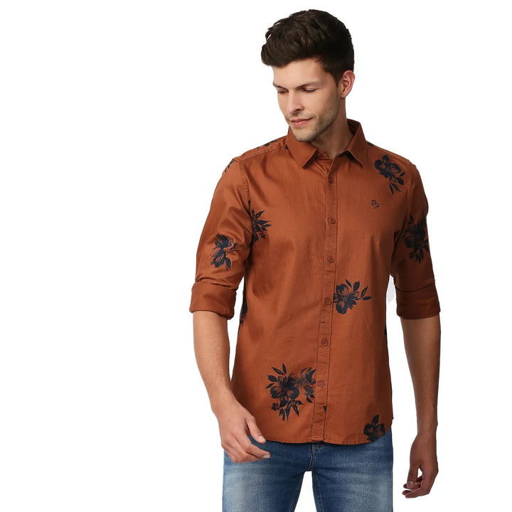 Brown Slim Straight Fit Regular Collar Long Sleeves Men's Shirt by Being Human Clothing