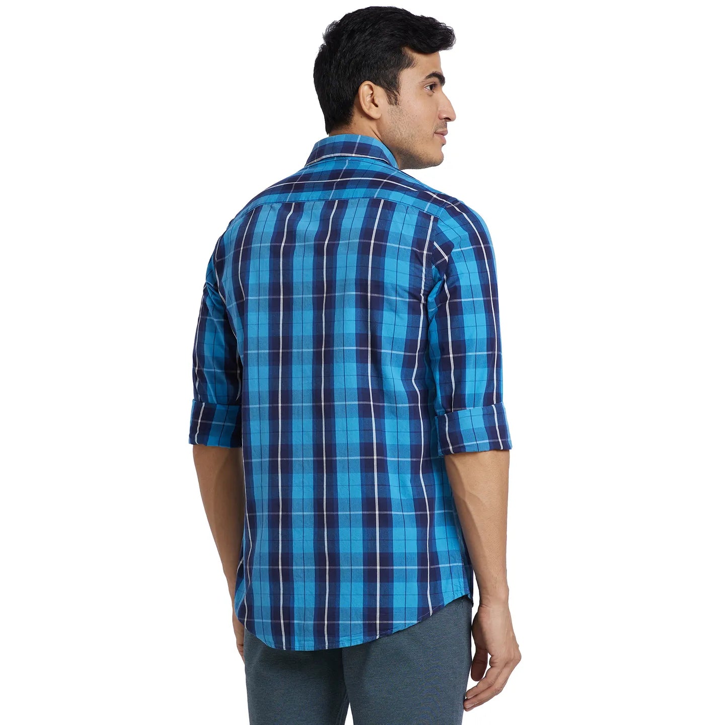 Blue Slim Fit Regular Collar Men's Shirt by Being Human Clothing