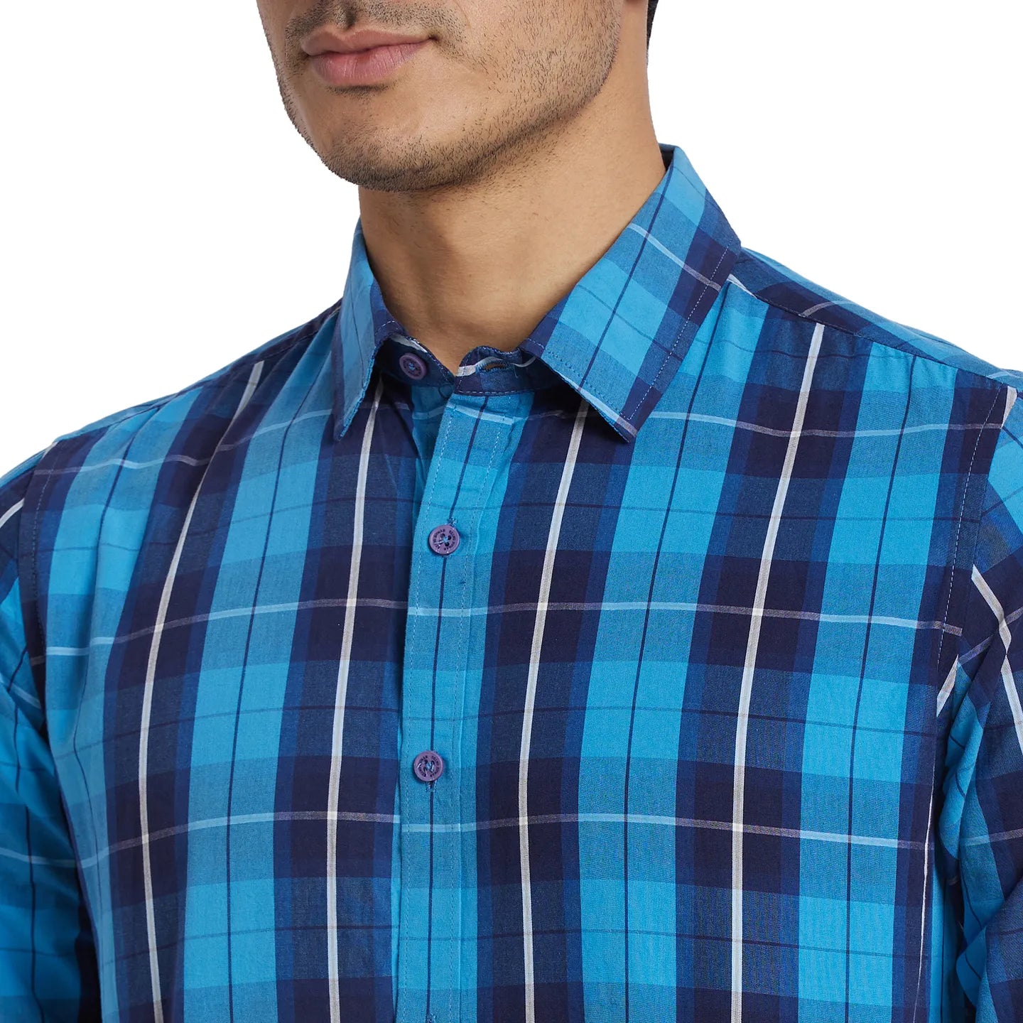 Blue Slim Fit Regular Collar Men's Shirt by Being Human Clothing