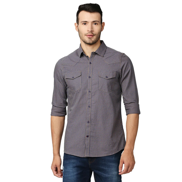 Khaki Slim Straight Fit Regular Collar Long Sleeves Men's Shirt by Being Human Clothing