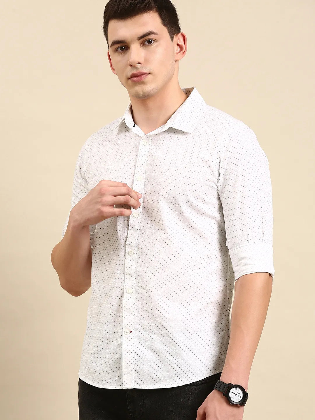 White Slim Fit Regular Collar Men's Shirt by Being Human Clothing