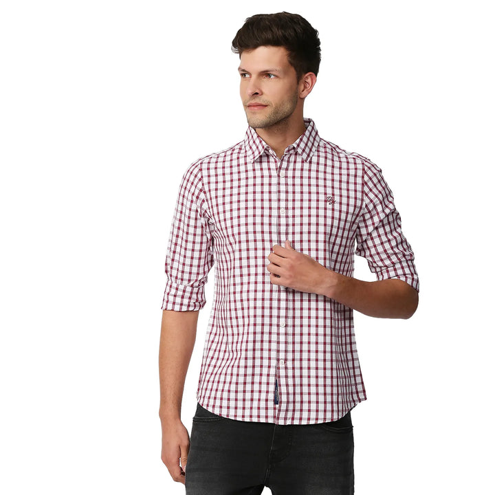 Pink Slim Straight Fit Regular Collar Long Sleeves Men's Shirt by Being Human Clothing