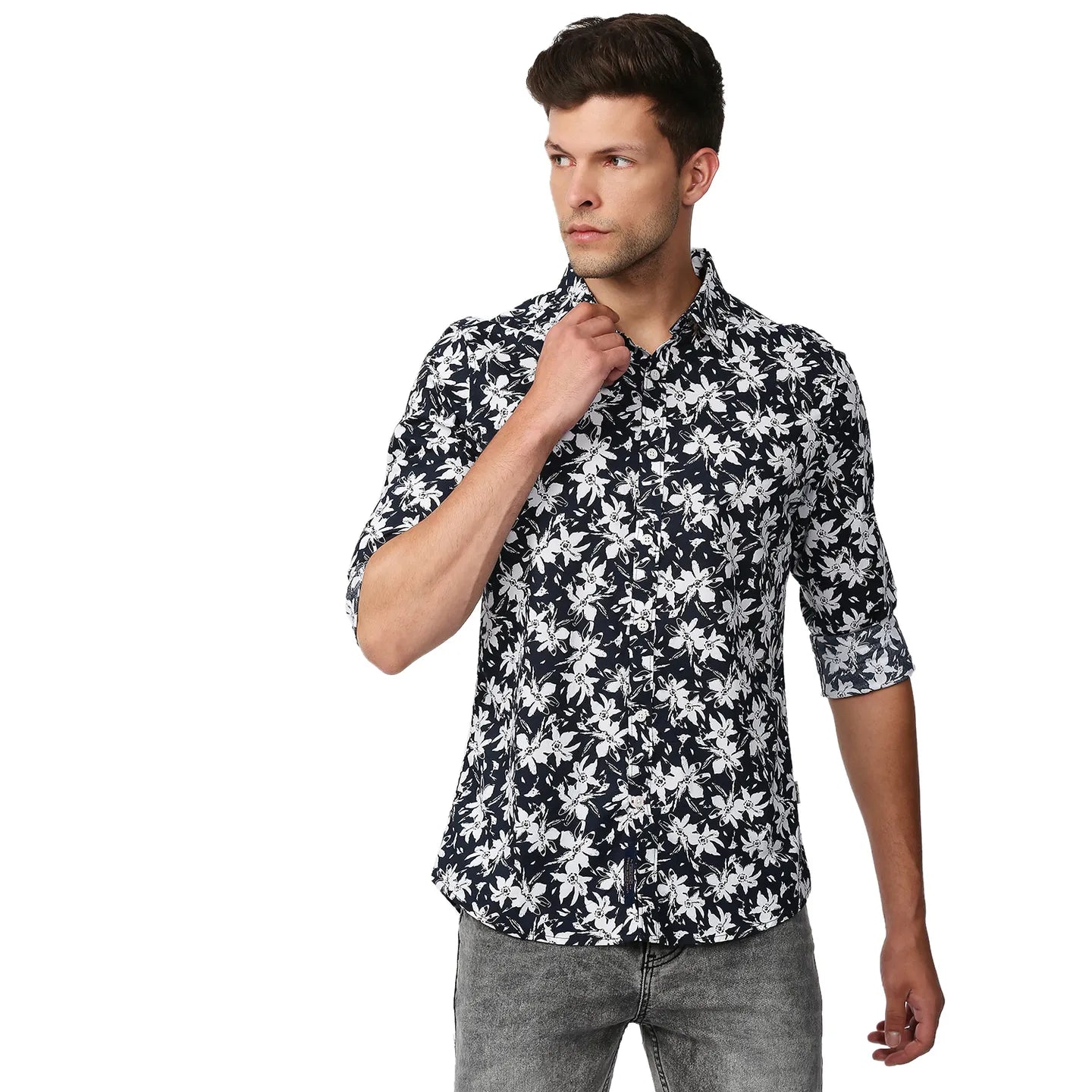 Blue Slim Straight Fit Regular Collar Long Sleeves Men's Shirt by Being Human Clothing