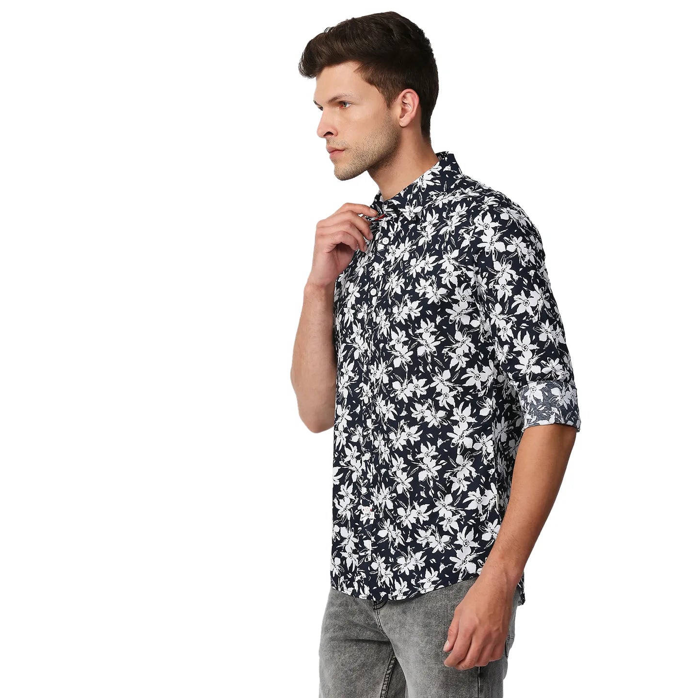 Blue Slim Straight Fit Regular Collar Long Sleeves Men's Shirt by Being Human Clothing