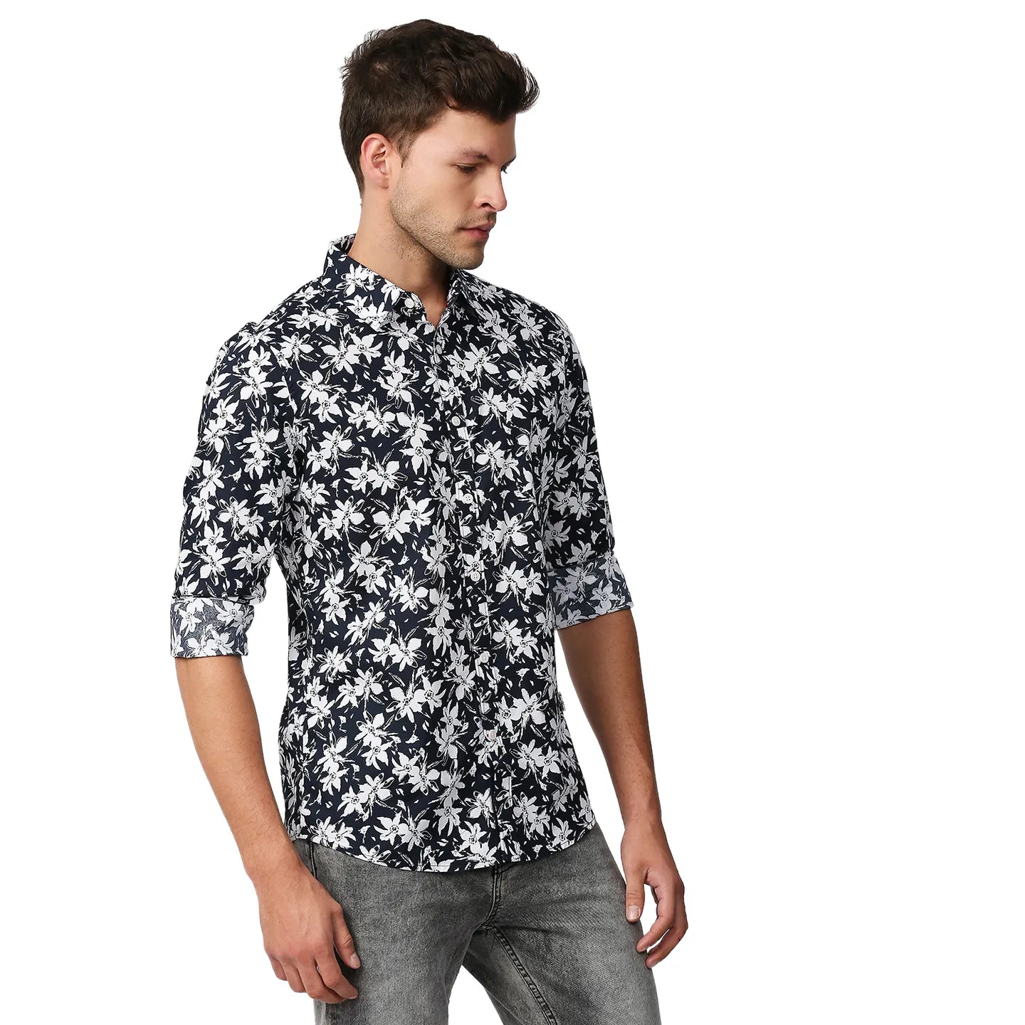 Blue Slim Straight Fit Regular Collar Long Sleeves Men's Shirt by Being Human Clothing