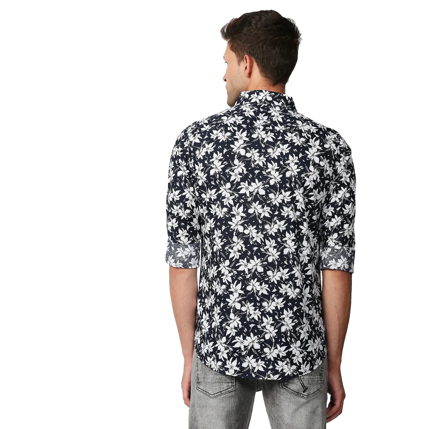 Blue Slim Straight Fit Regular Collar Long Sleeves Men's Shirt by Being Human Clothing