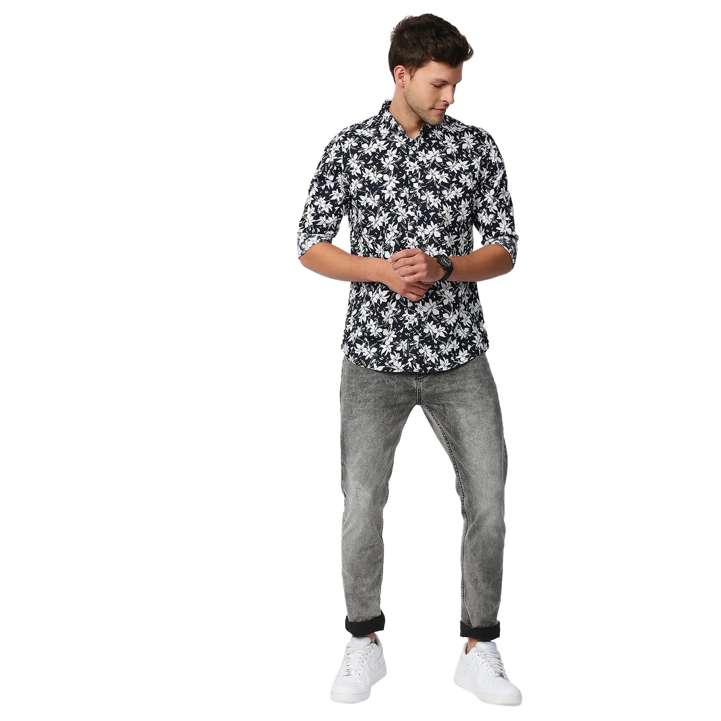 Blue Slim Straight Fit Regular Collar Long Sleeves Men's Shirt by Being Human Clothing