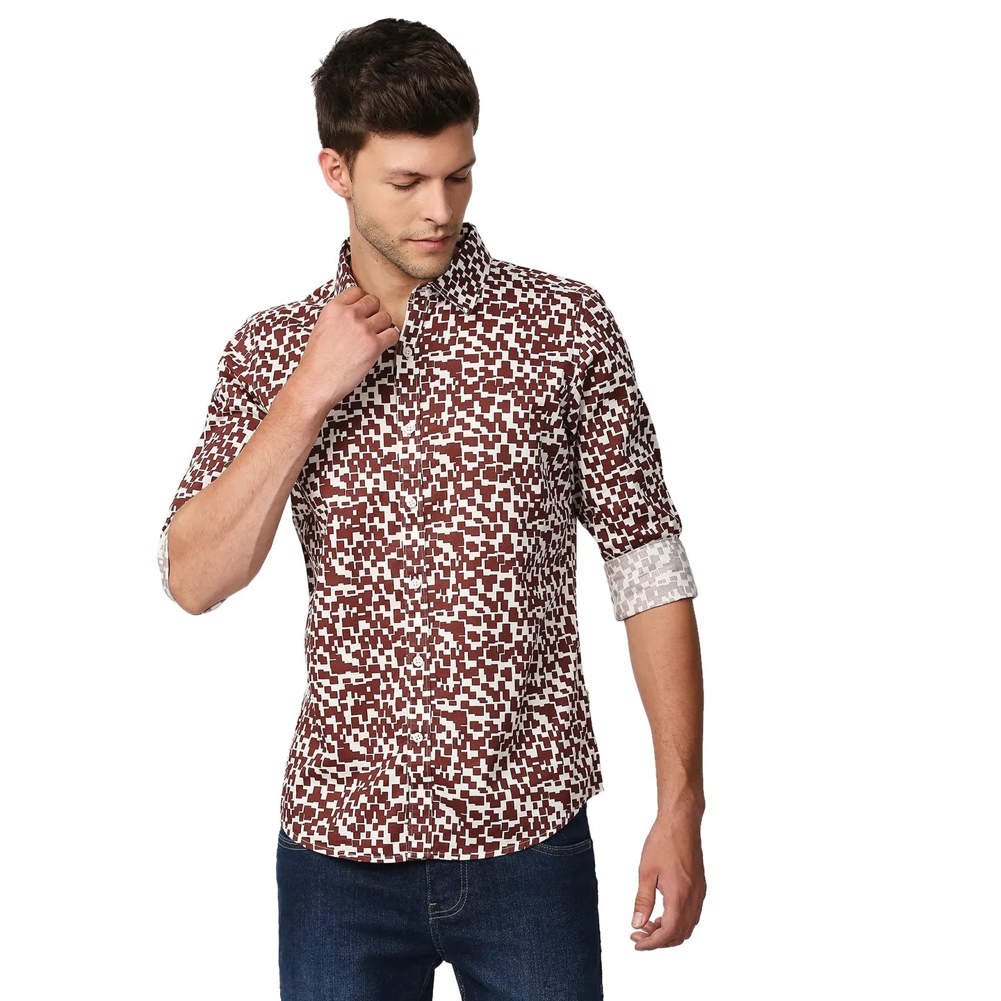 Brown Slim Straight Fit Regular Collar Long Sleeves Men's Shirt by Being Human Clothing