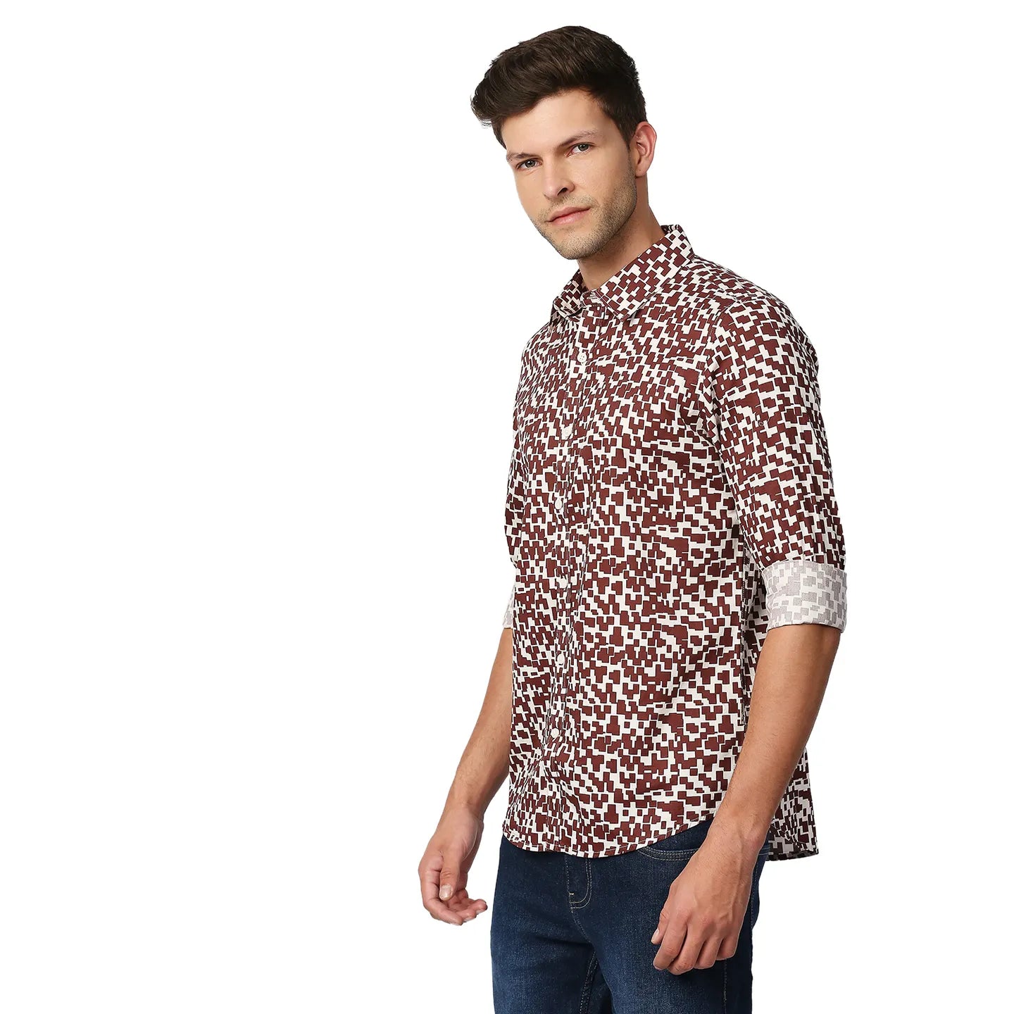 Brown Slim Straight Fit Regular Collar Long Sleeves Men's Shirt by Being Human Clothing