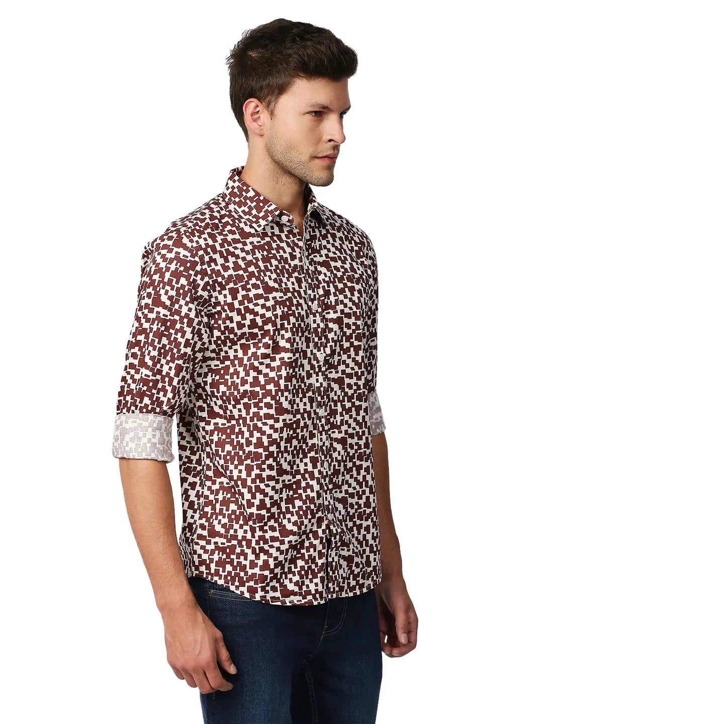 Brown Slim Straight Fit Regular Collar Long Sleeves Men's Shirt by Being Human Clothing