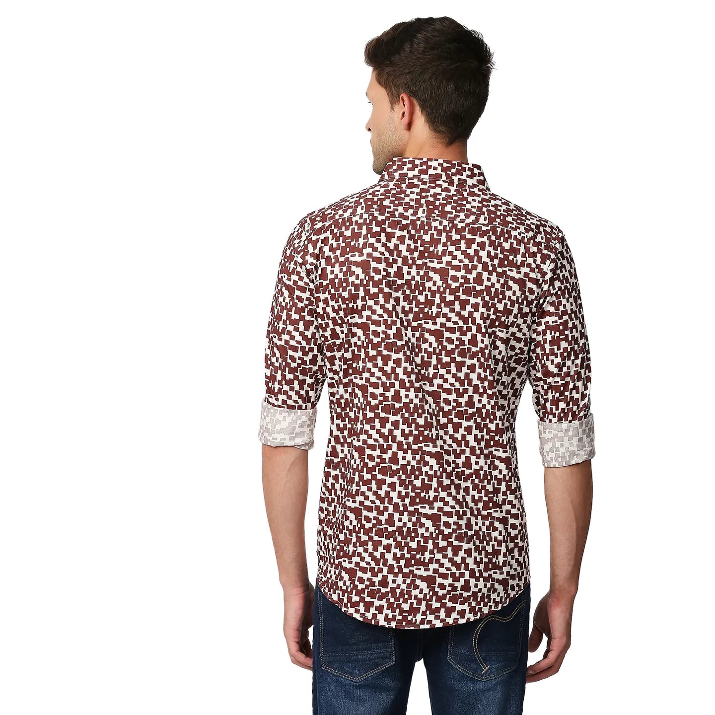 Brown Slim Straight Fit Regular Collar Long Sleeves Men's Shirt by Being Human Clothing