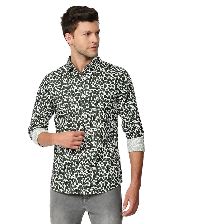 Olive Slim Straight Fit Regular Collar Long Sleeves Men's Shirt by Being Human Clothing