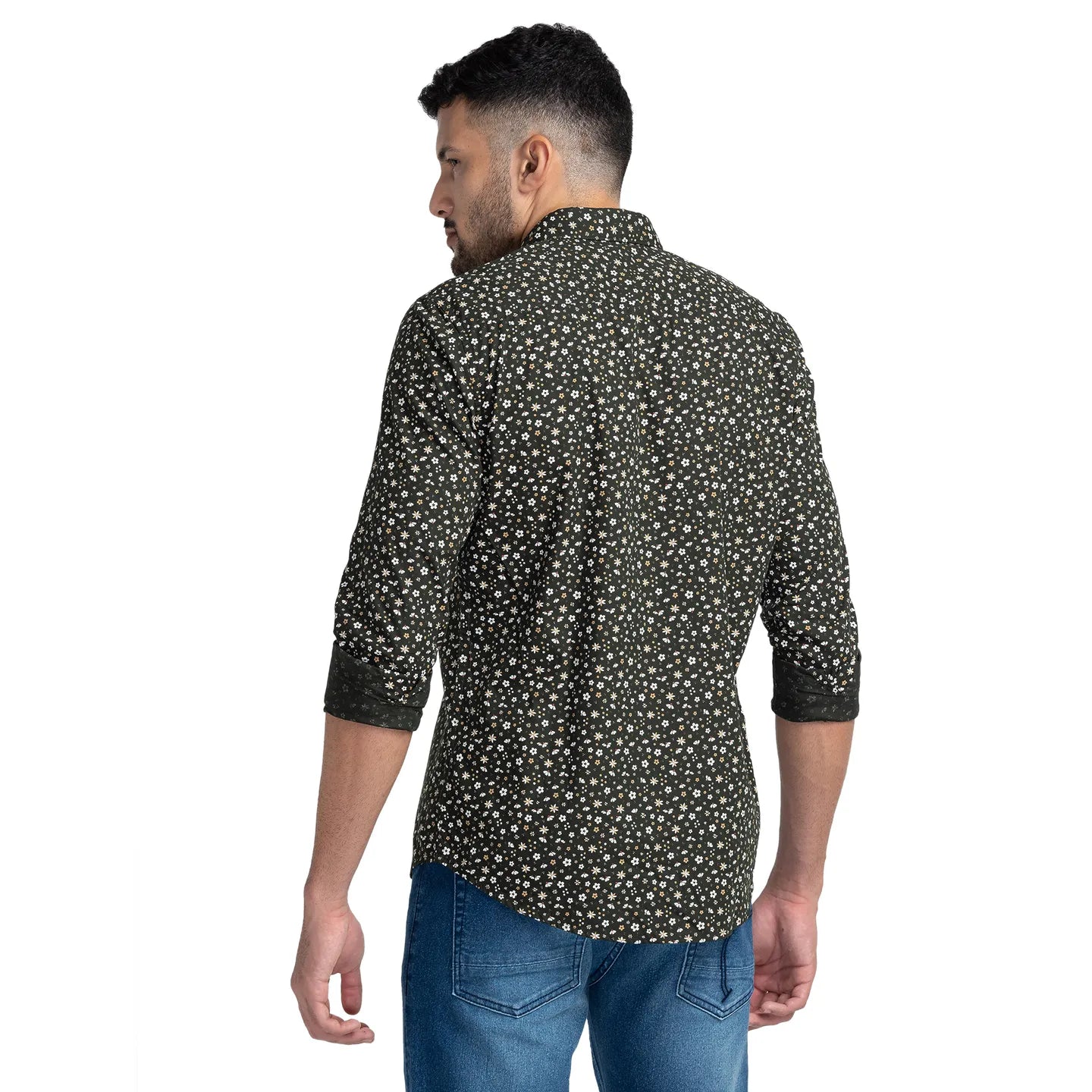 Green Slim Straight Fit Regular Collar Long Sleeves Cotton Men's Shirt by Being Human Clothing