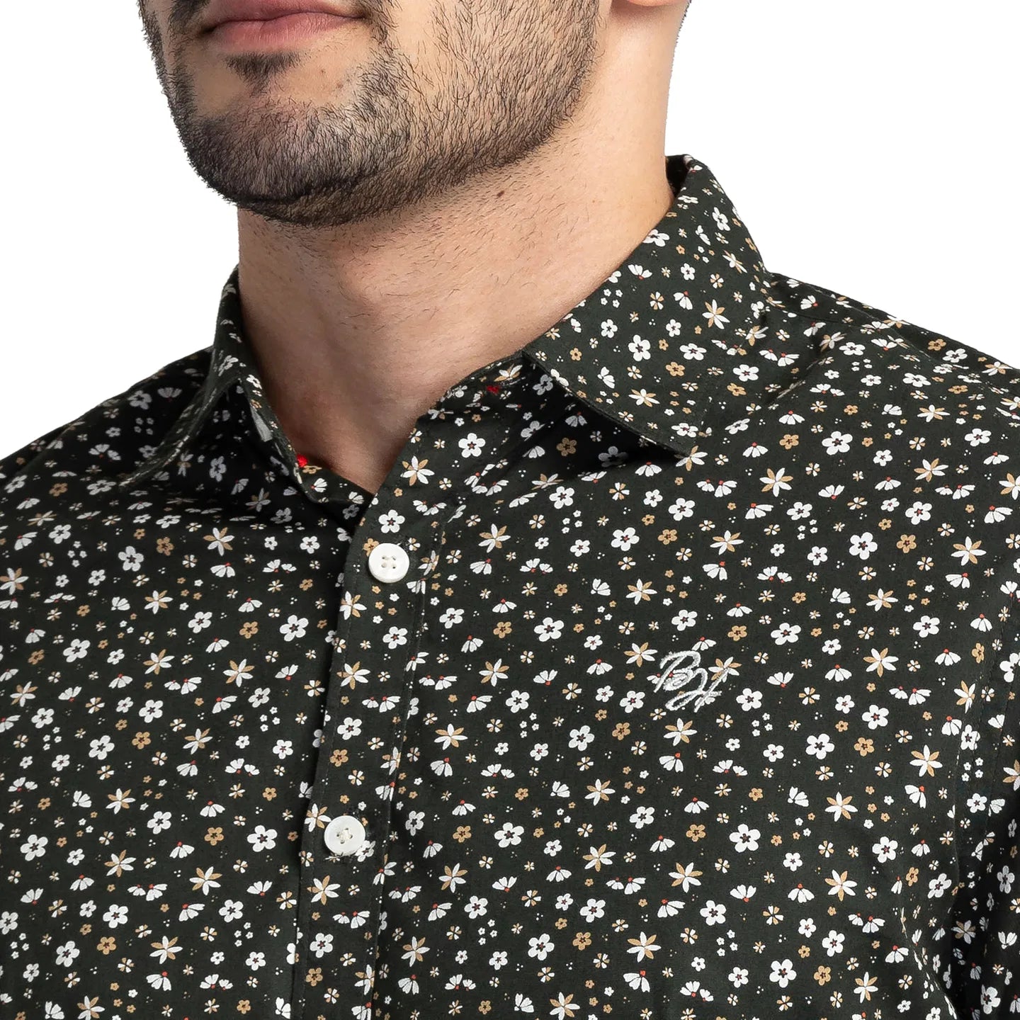 Green Slim Straight Fit Regular Collar Long Sleeves Cotton Men's Shirt by Being Human Clothing