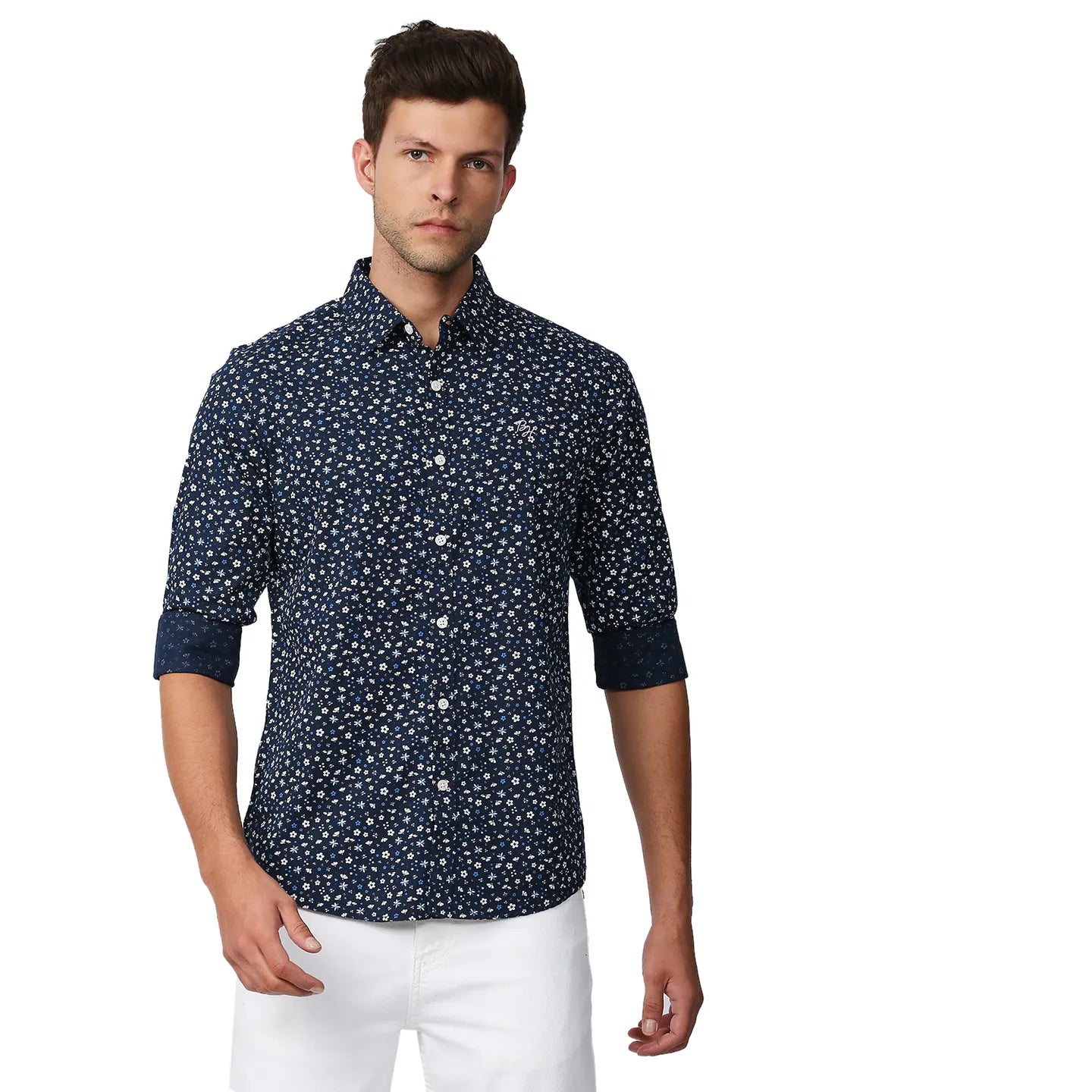 Blue Slim Straight Fit Regular Collar Long Sleeves Men's Shirt by Being Human Clothing