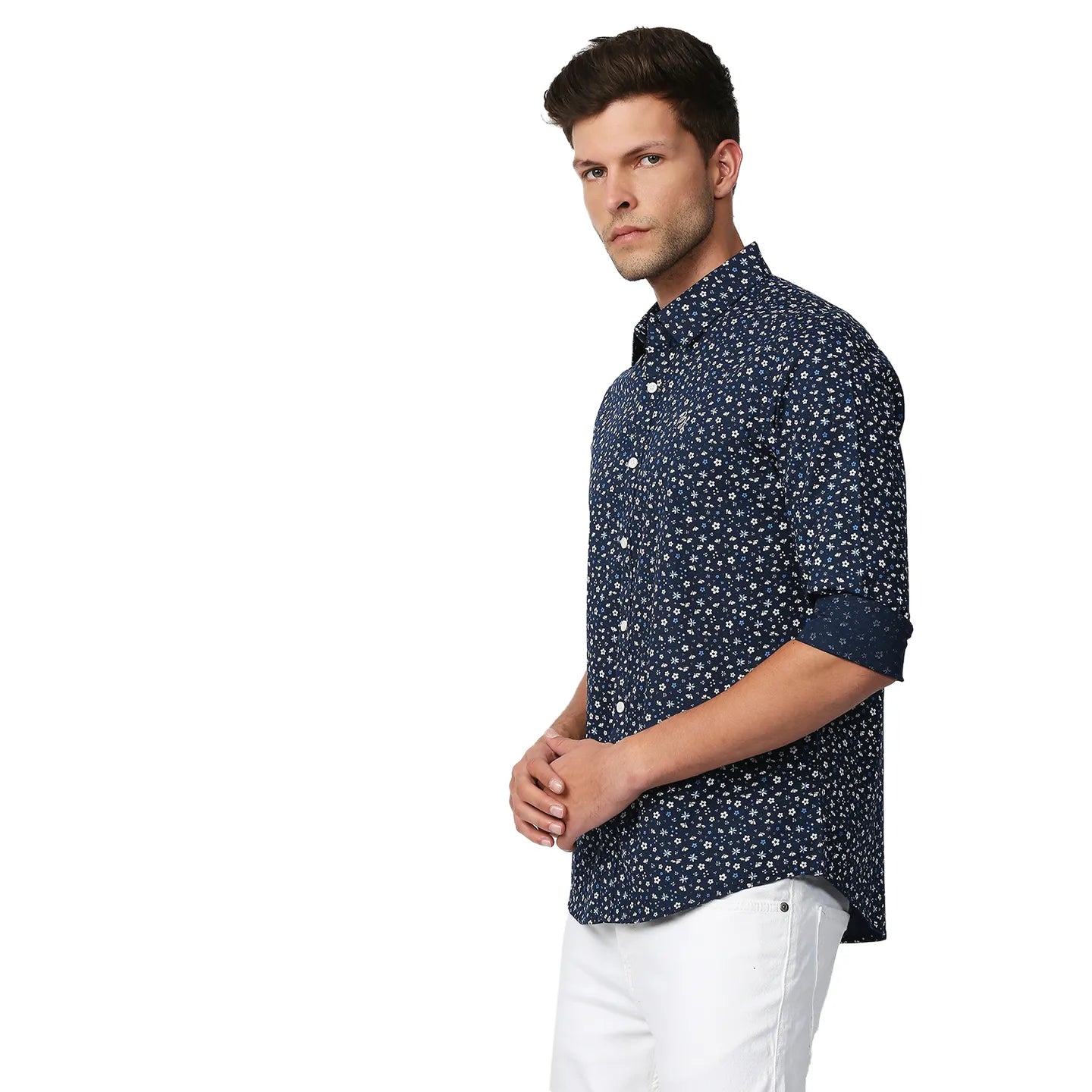 Blue Slim Straight Fit Regular Collar Long Sleeves Men's Shirt by Being Human Clothing