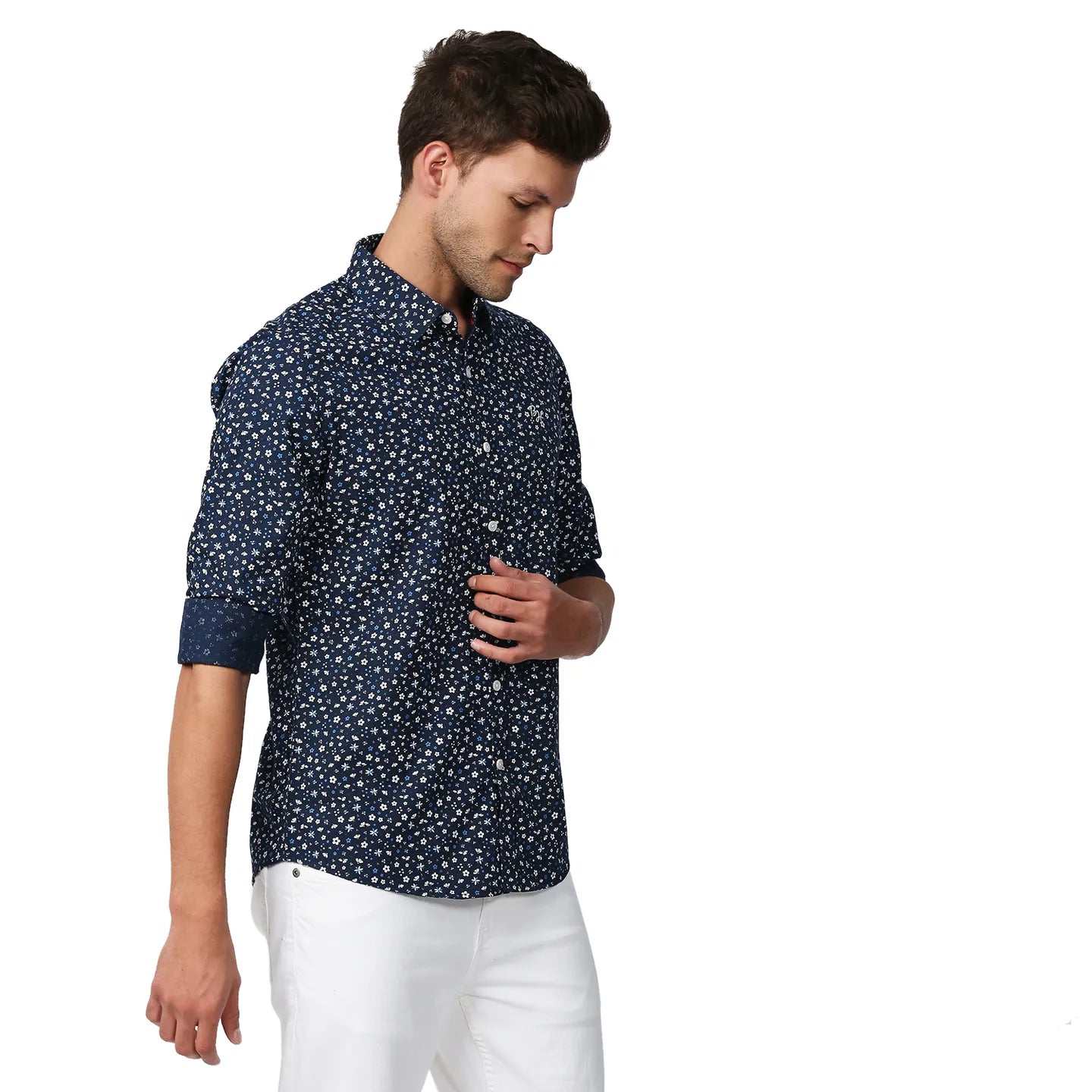 Blue Slim Straight Fit Regular Collar Long Sleeves Men's Shirt by Being Human Clothing