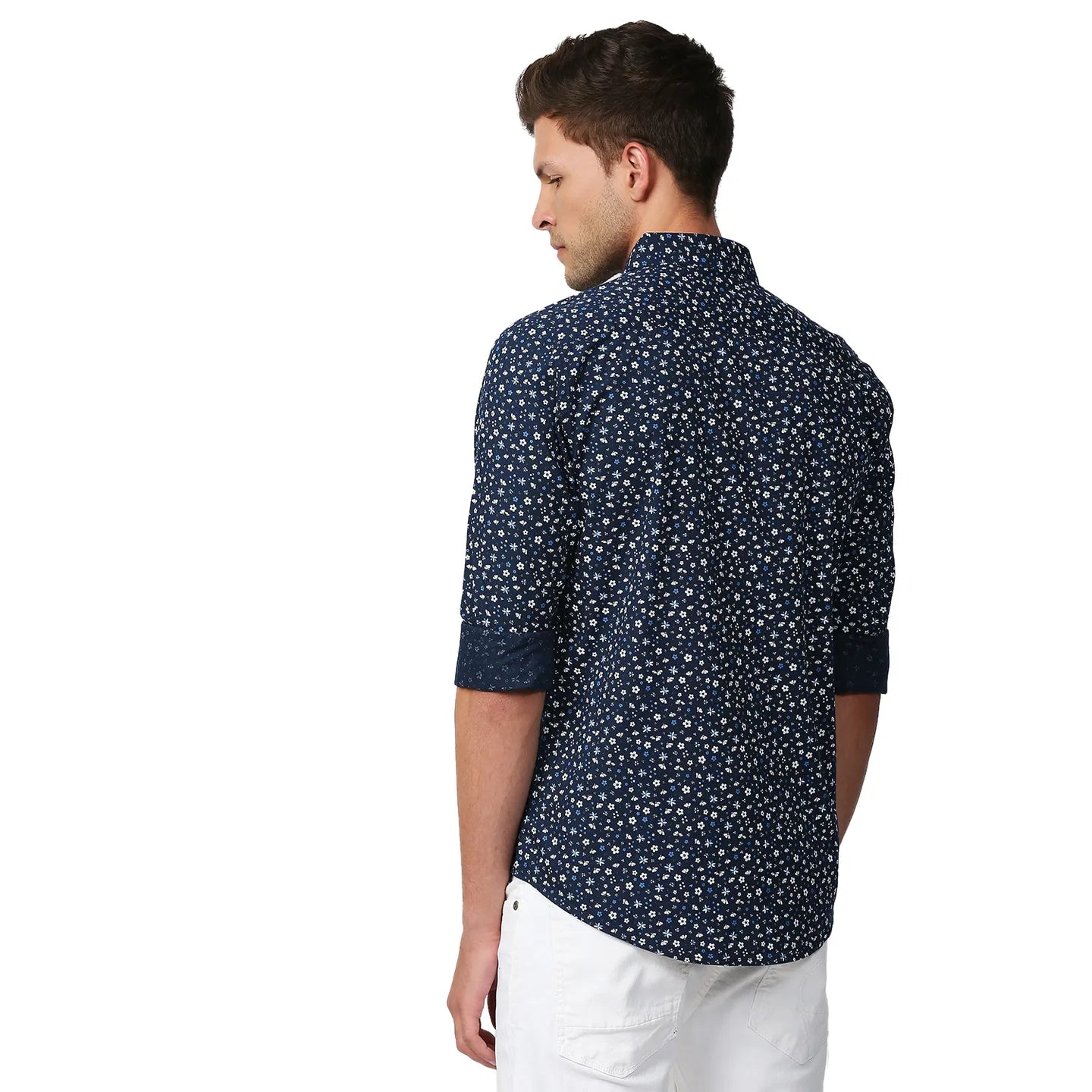 Blue Slim Straight Fit Regular Collar Long Sleeves Men's Shirt by Being Human Clothing