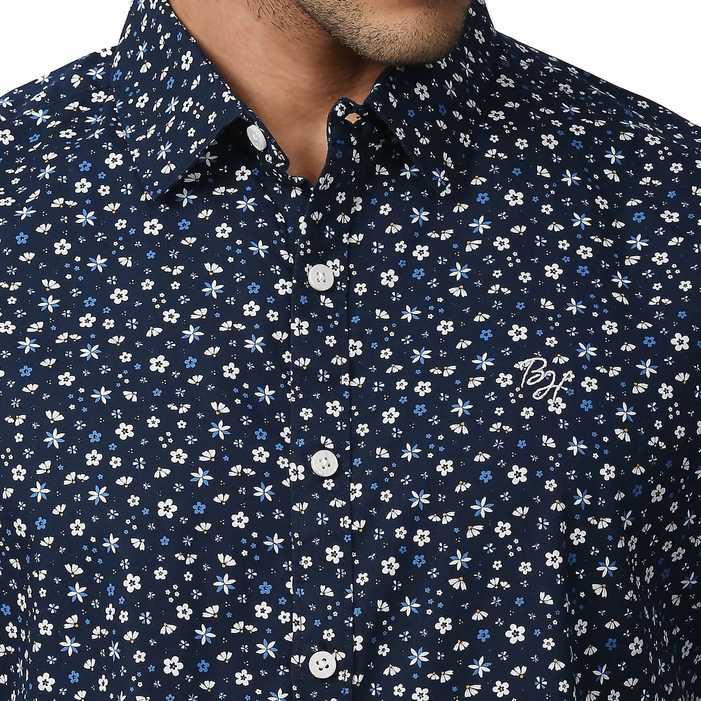 Blue Slim Straight Fit Regular Collar Long Sleeves Men's Shirt by Being Human Clothing