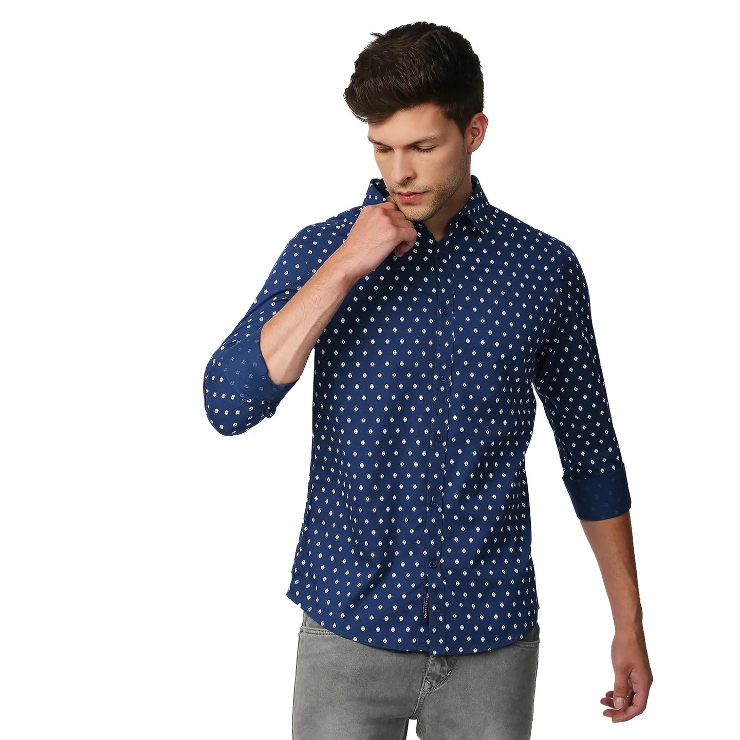 Blue Slim Straight Fit Regular Collar Long Sleeves Men's Shirt by Being Human Clothing