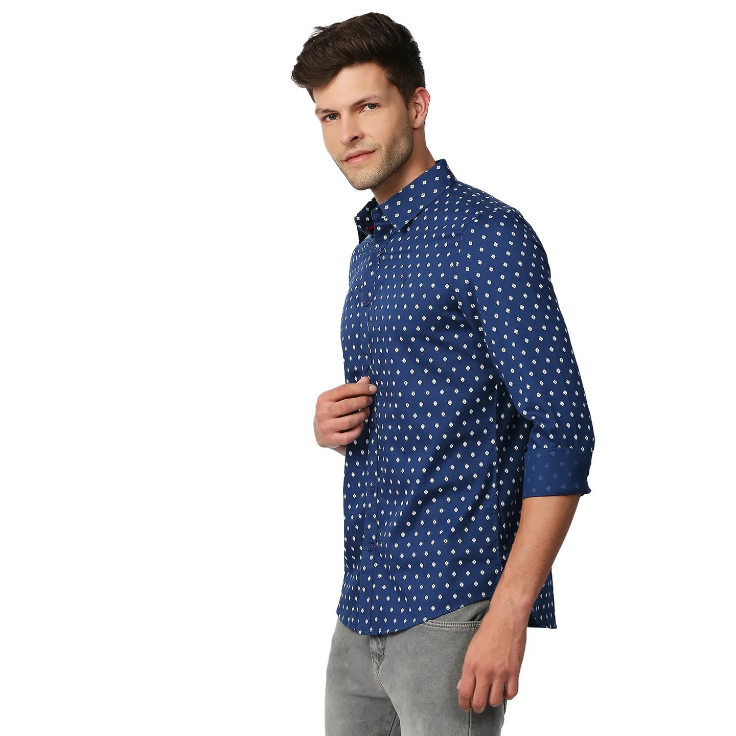 Blue Slim Straight Fit Regular Collar Long Sleeves Men's Shirt by Being Human Clothing