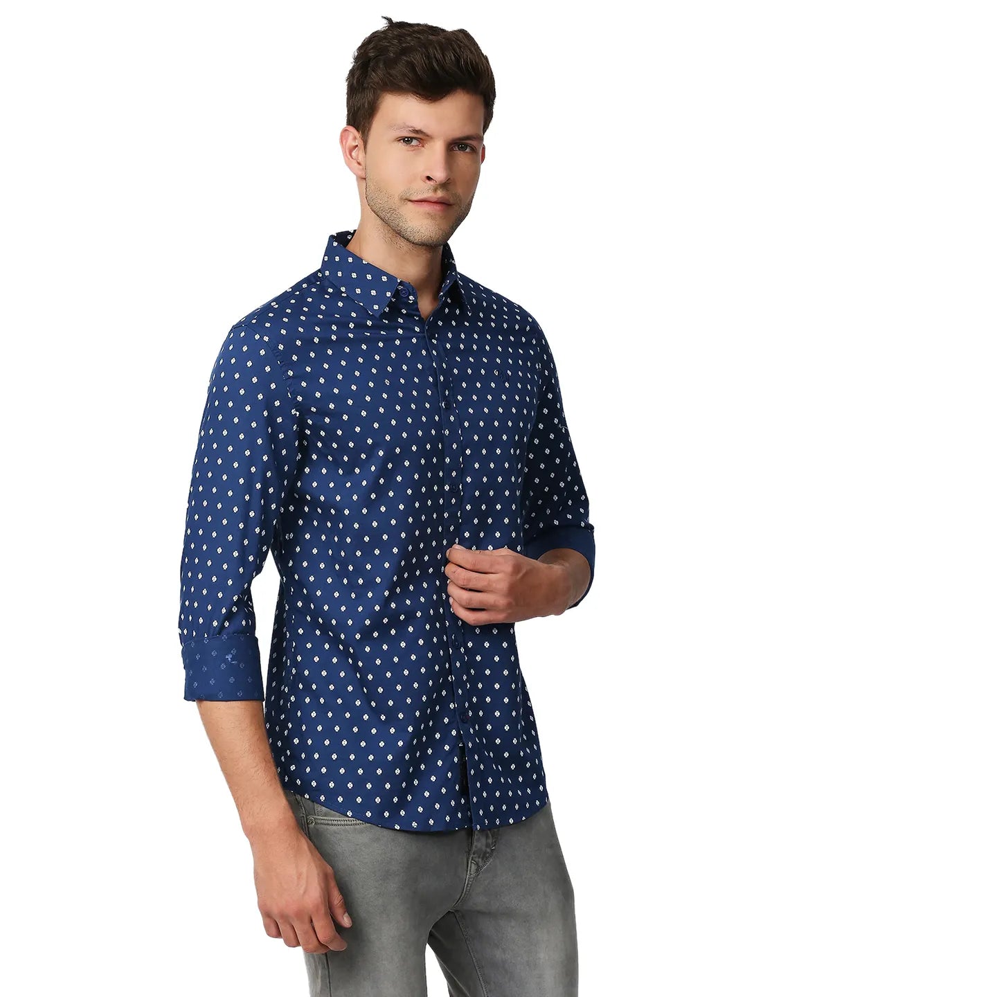 Blue Slim Straight Fit Regular Collar Long Sleeves Men's Shirt by Being Human Clothing