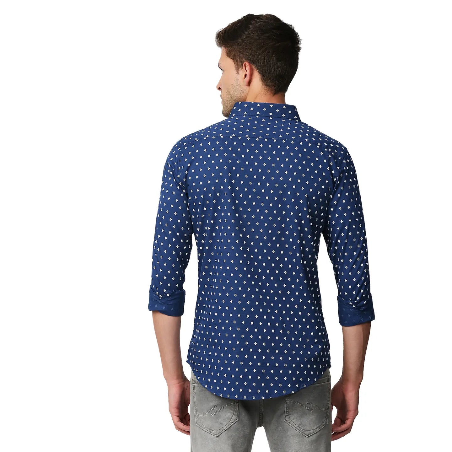 Blue Slim Straight Fit Regular Collar Long Sleeves Men's Shirt by Being Human Clothing