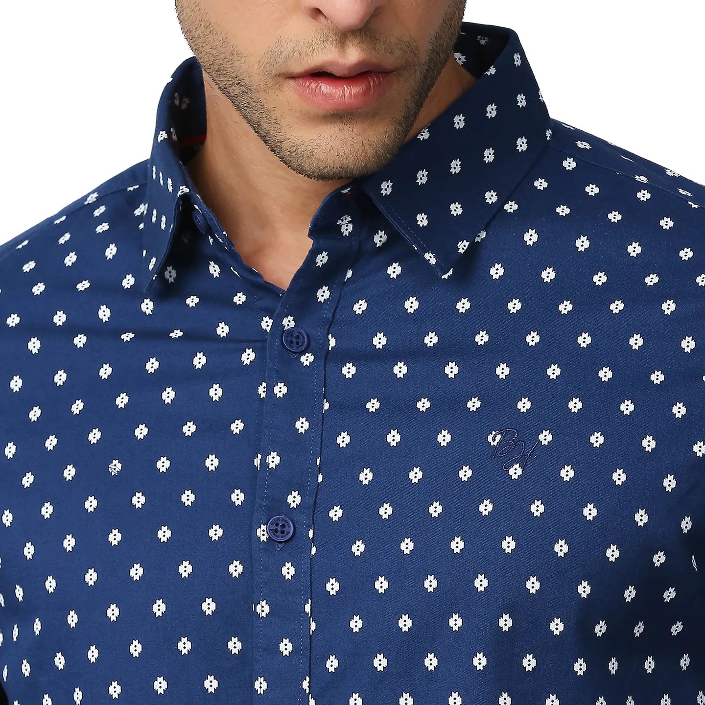 Blue Slim Straight Fit Regular Collar Long Sleeves Men's Shirt by Being Human Clothing