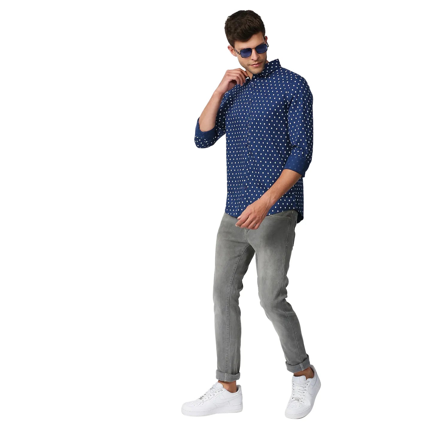 Blue Slim Straight Fit Regular Collar Long Sleeves Men's Shirt by Being Human Clothing