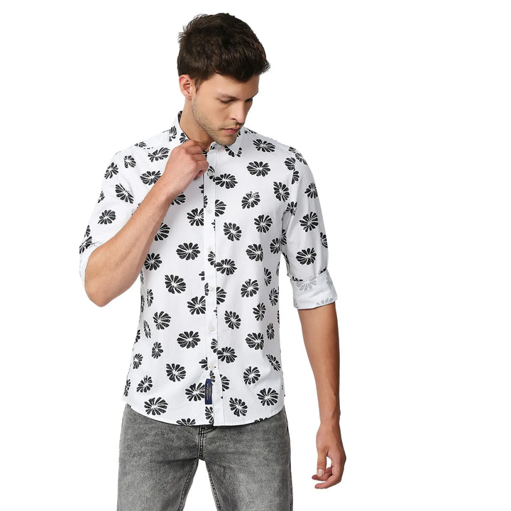 White Slim Straight Fit Regular Collar Long Sleeves Men's Shirt by Being Human Clothing