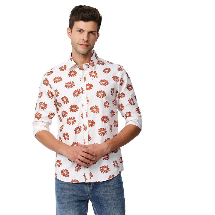 White Slim Straight Fit Regular Collar Long Sleeves Men's Shirt by Being Human Clothing