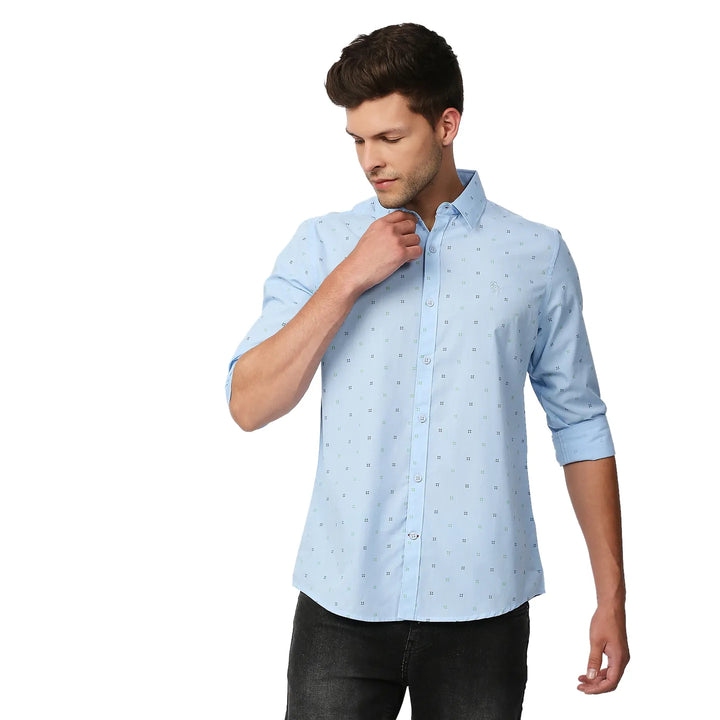 Light Blue Slim Fit Regular Collar Men's Shirt by Being Human Clothing